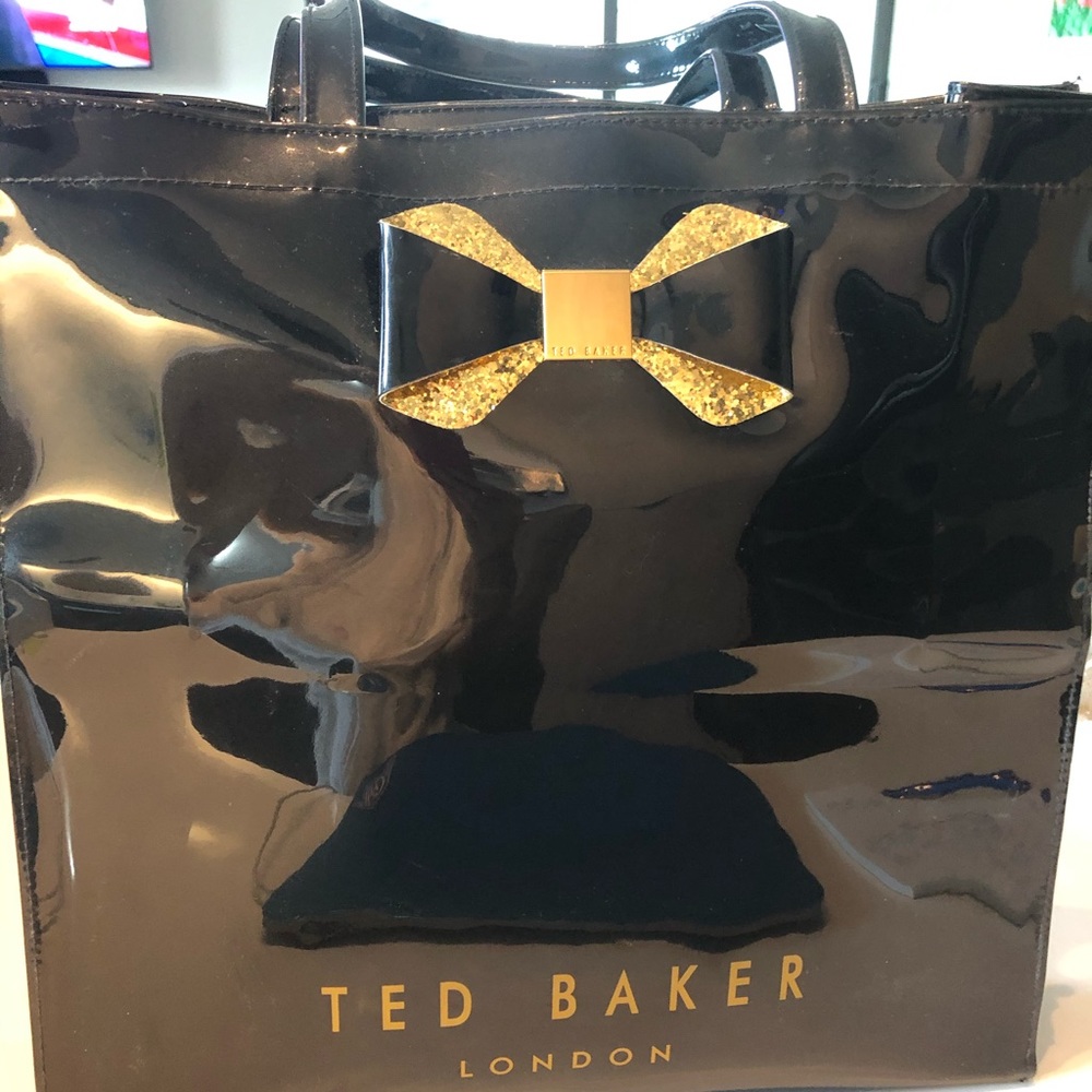 Ted Baker Black Patent Tote Gold Details and Bow
